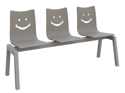 SMILE 3, dřevěná lavice do čekárny, 3-sedák, šedá, kostra stříbrná